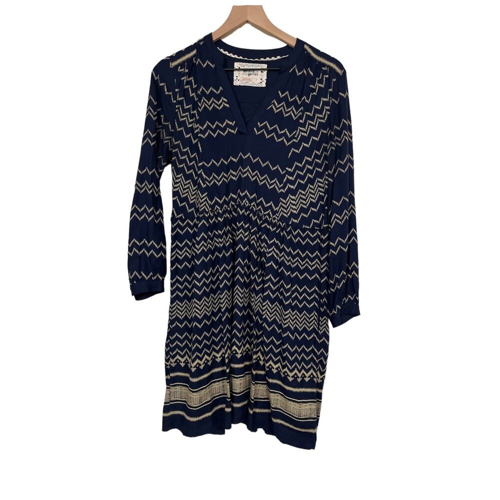 Holding Horses Anthropologie Farica Navy Zig Zag Striped Dress Size Small